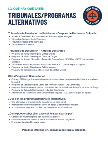 Thumbnail of "What to know: Alternative Courts-Programs" PDF in Spanish