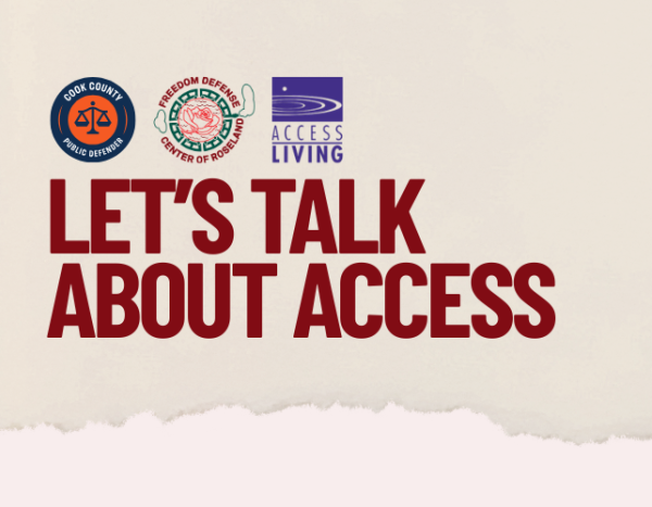 Light rose colored graphic that reads, "Let's talk about access."